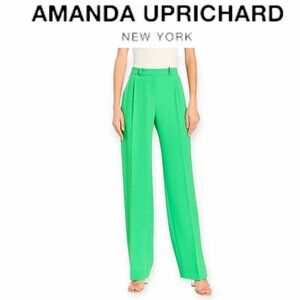 Amanda Uprichard Wallace Vibrant Green Straight Leg Designer Trousers Size M